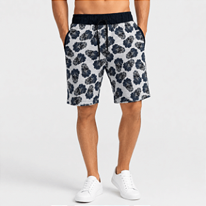 Bermuda Masculina Moletom MXD Conceito Caveira Flores Azuis