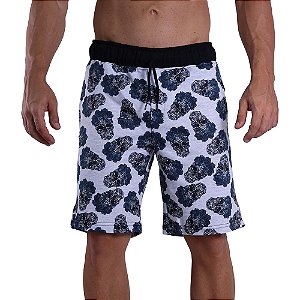 Bermuda Masculina Moletom MXD Conceito Caveira Flores Azuis