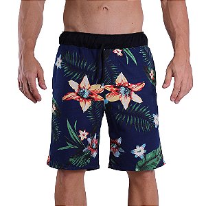 Bermuda Masculina Moletom MXD Conceito Azul Flores e Folhagem