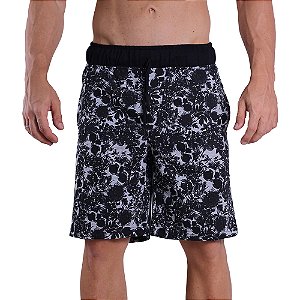 Bermuda Masculina Moletom MXD Conceito Preta Flores e Caveiras