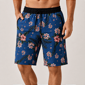 Bermuda Masculina Moletom MXD Conceito Azul Flores