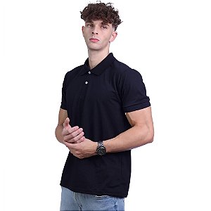 Camisa Polo Piquet Premium Penteado Masculina 50% Algodão 50% Poliéster MXD Conceito Preto Sólido