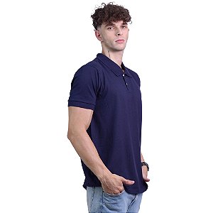 Camisa Polo Piquet Premium Penteado Masculina 50% Algodão 50% Poliéster MXD Conceito Azul Marinho Sólido