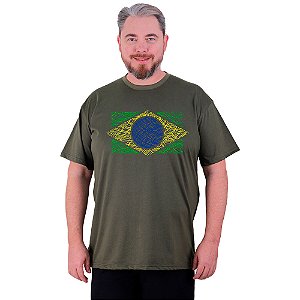 Camiseta Tradicional Estampada Plus Size Curta MXD Conceito Bandeira Brasil Fios