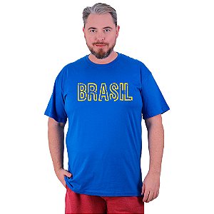 Camiseta Tradicional Estampada Plus Size Curta MXD Conceito Brasil Letras