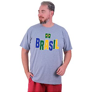 Camiseta Tradicional Estampada Plus Size Curta MXD Conceito Bandeira Brasil