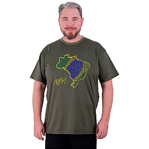 Camiseta Tradicional Estampada Plus Size Curta MXD Conceito Brasil Mapa