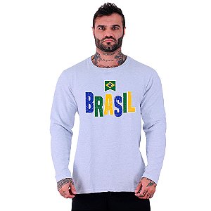 Camiseta Manga Longa Moletinho MXD Conceito Brasil Bandeirinha