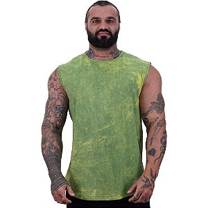 Regata Machão Longline 100% Algodão Masculina MXD Conceito Lavado Estonado em Rolo Verde Escuro