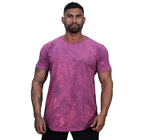 Camiseta Longline 100% Algodão Masculina MXD Conceito Lavado Estonado em Rolo Rosa