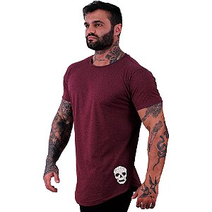 Camiseta Longline Masculina Estampa Lateral MXD Conceito Caveira Pedaços