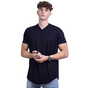 Camiseta Longline Decote V Masculina MXD Conceito 100% Algodão 30.1 Penteado PIMA-USA Preto