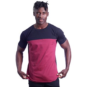 Camiseta Longline 100% Algodão Masculina MXD Conceito Bicolor Preto e Vermelho