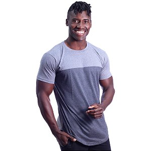 Camiseta Longline Masculina MXD Conceito Bicolor Cinza e Chumbo