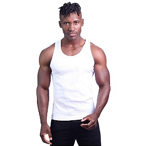 Regata Malha Canelada Masculina Modelo Americano MXD Conceito Cores Básicas Branco