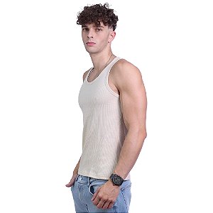 Regata Malha Canelada Masculina Modelo Americano MXD Conceito Cores Básicas Bege