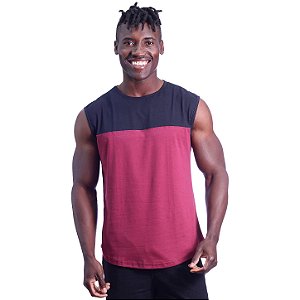 Regata Machão Longline Sem Manga MXD Conceito 100% Algodão Bicolor Preto e Vermelho
