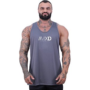 Regata Cavada MXD Conceito Dry Fit 100% Poliéster Estampado Grife Furadinho Cinza Escuro
