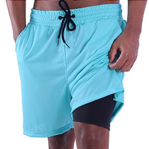 Bermuda Dupla 2 Em 1 Compressão com Suporte Toalha e Bolso Interno MXD Conceito Azul Bebê