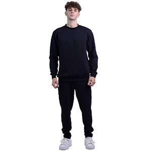 Conjunto De Moletom Basico Blusa Basic Sem Capuz e Calça Basic Com Bolso Masculina MXD Conceito Preto
