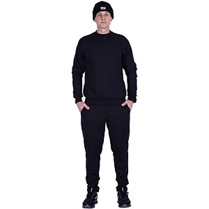 Conjunto De Moletom Basico Blusa Basic Sem Capuz e Calça Basic Com Bolso Masculina MXD Conceito Preto