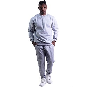 Conjunto De Moletom Basico Blusa Basic Sem Capuz e Calça Basic Com Bolso Masculina MXD Conceito Cinza Mescla