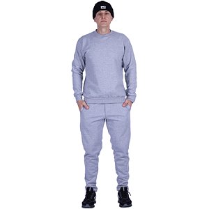 Conjunto De Moletom Basico Blusa Basic Sem Capuz e Calça Basic Com Bolso Masculina MXD Conceito Cinza Mescla