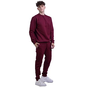 Conjunto De Moletom Basico Blusa Basic Sem Capuz e Calça Basic Com Bolso Masculina MXD Conceito Bordô