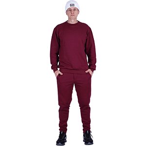 Conjunto De Moletom Basico Blusa Basic Sem Capuz e Calça Basic Com Bolso Masculina MXD Conceito Bordô