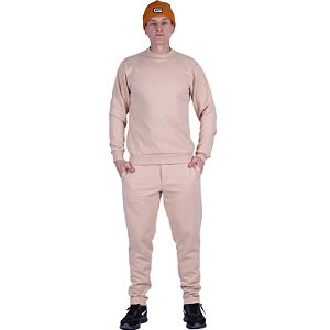 Conjunto De Moletom Basico Blusa Basic Sem Capuz e Calça Basic Com Bolso Masculina MXD Conceito Bege