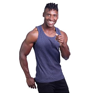 Regata Malha Canelada Masculina Modelo Americano MXD Conceito Cores Básicas Marinho