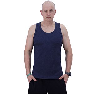 Regata Malha Canelada Masculina Modelo Americano MXD Conceito Cores Básicas Marinho