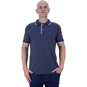 Camisa Gola Polo Masculina Malha 50% Algodão 50% Poliéster Penteado Rentex MXD Conceito Azul Mescla
