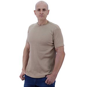 Camiseta Masculina Malha Trabalhada Tradicional MXD Conceito Bege