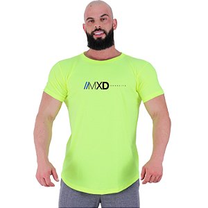 Camiseta Longline Masculina Estampado MXD Conceito Logo Centralizada Amarelo Fluorescente