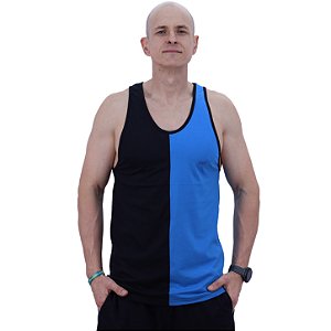 Regata Cavada Masculina Bicolor MXD Conceito Lisa Azul e Preto Meio-a-Meio