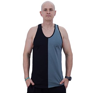 Regata Cavada Masculina Bicolor MXD Conceito Lisa Cinza Azulado e Preto Meio-a-Meio