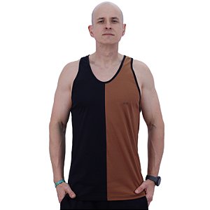 Regata Cavada Masculina Bicolor MXD Conceito Lisa Marrom e Preto Meio-a-Meio