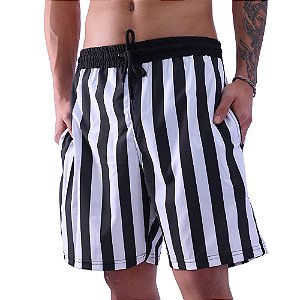 Bermuda em Tactel com Elastano Masculino MXD Conceito 3 Bolsos Listrado Preto e Branco