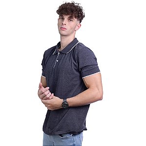Camisa Gola Polo Masculina Malha 50% Algodão 50% Poliéster Penteado Rentex MXD Conceito Mescla Preto