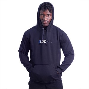 Blusa Moletom Peluciado Bolso Canguru e Capuz Preto MXD Conceito Logo