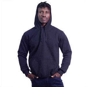 Blusa Moletom Masculino Peluciado Bolso Canguru e Capuz Preto Básico