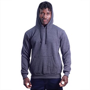 Blusa Moletom Masculino Peluciado Bolso Canguru e Capuz Grafite Básico