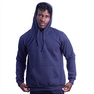 Blusa Moletom Masculino Peluciado Bolso Canguru e Capuz Azul Marinho Básico