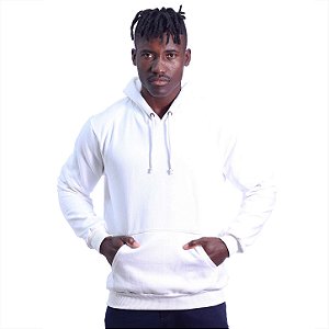 Blusa Moletom Masculino Peluciado Bolso Canguru e Capuz OFF White Básico