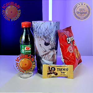 COPO GOJO JUJUTSU KAISEN ICHIBAN ACTION FIGURES + SNACKS PACOTE BLACK