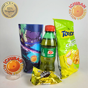 COPO RORONOA ZORO ONE PIECE ICHIBAN ACTION FIGURES + SNACKS PACOTE BLACK