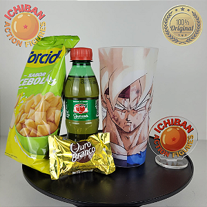 COPO GOKU E BARDOCK ICHIBAN ACTION FIGURES + SNACKS PACOTE BLACK