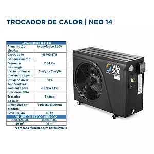 TROCADOR CALOR PISCINA NEO-14 - 46.500 BTUS - VIASOL