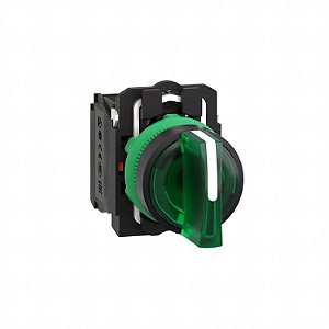 Chave seletora luminosa Ø22mm plástica, 3 posições fixas, verde, NA+NF, 24V - XB5AK133B5